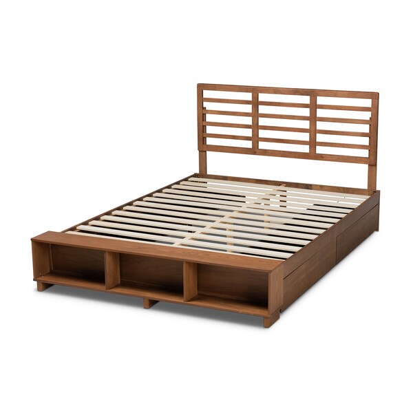 Baxton Studio Milana Ash Walnut Wood 4-Drawer Queen Size Platform Storage Bed - 173-9423-10669