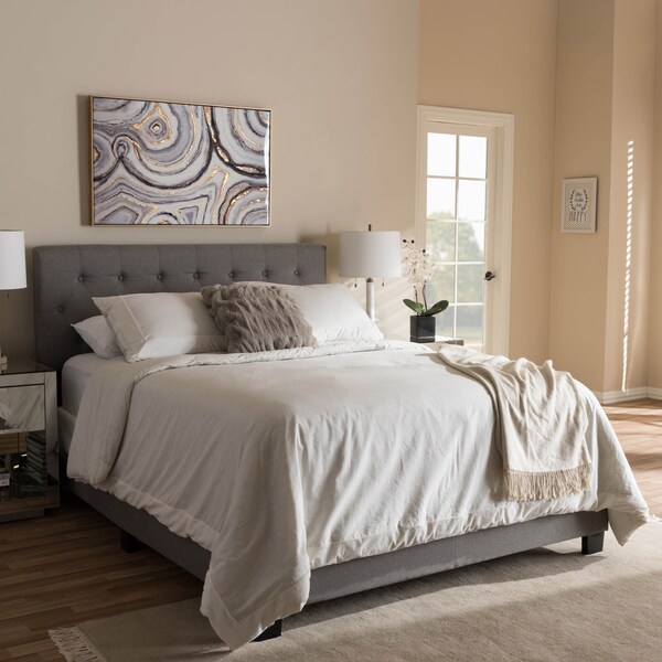 Baxton Studio Cassandra Modern Light Grey Upholstered King Size Bed - 136-7459