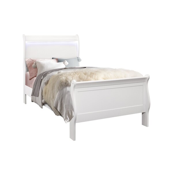 Global Furniture Usa Traditional Glam Crisp White W/ LED Charlie White Twin Bed - 5007