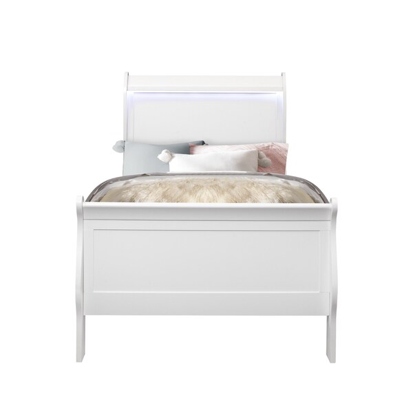 Global Furniture Usa Traditional Glam Crisp White W/ LED Charlie White Twin Bed - 5007