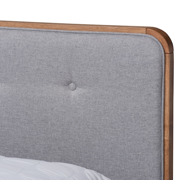 Baxton Studio Natalia Light Grey Upholstered and Walnut Wood Full Size Platform Bed - 167-9410-9440