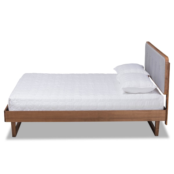 Baxton Studio Natalia Light Grey Upholstered and Walnut Wood Full Size Platform Bed - 167-9410-9440