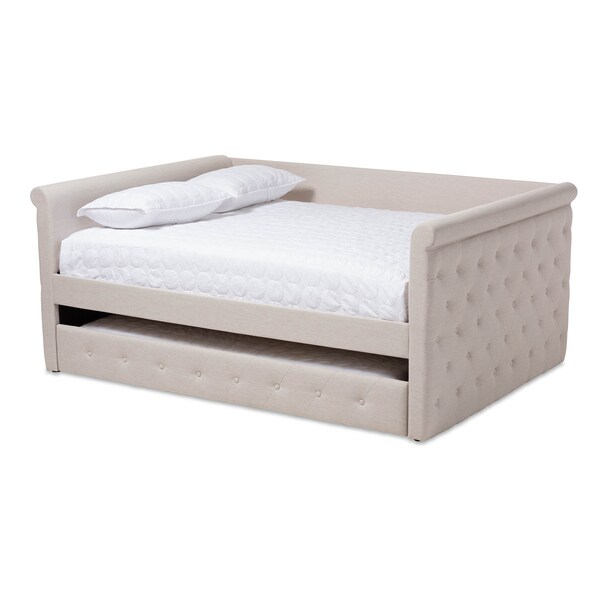 Baxton Studio Alena Light Beige Upholstered Full Size Daybed with Trundle - 147-8726