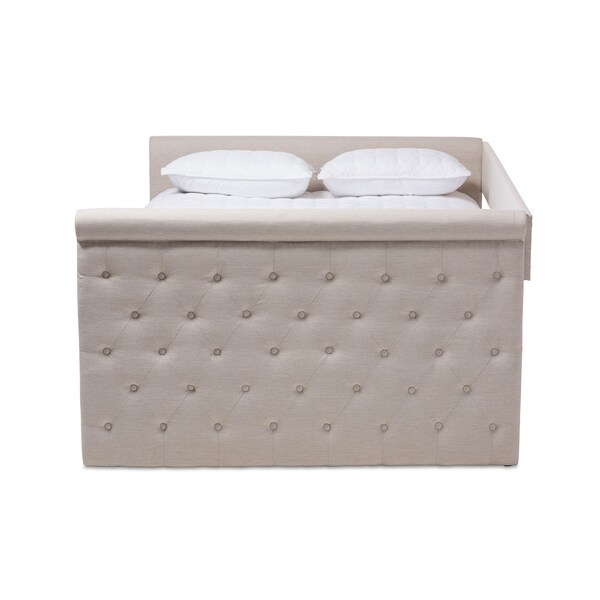 Baxton Studio Alena Light Beige Upholstered Full Size Daybed with Trundle - 147-8726