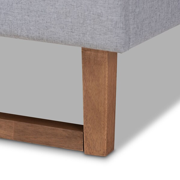 Baxton Studio Luciana Grey Upholstered and Ash Walnut Wood Queen Size Platform Bed - 164-9417-9423