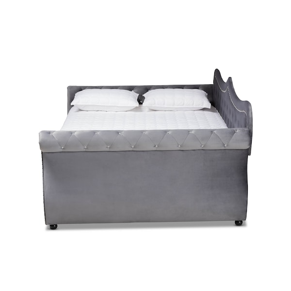 Baxton Studio Abbie Grey Velvet and Crystal Tufted Full Size Daybed with Trundle - 164-10419