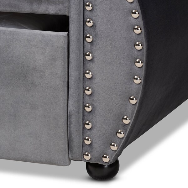 Baxton Studio Abbie Grey Velvet and Crystal Tufted Full Size Daybed with Trundle - 164-10419