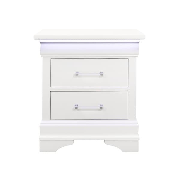 Global Furniture Usa Traditional Glam Crisp White W/ LED Charlie White Twin Bed, Dresser, Mirror And Nightstand - 5275