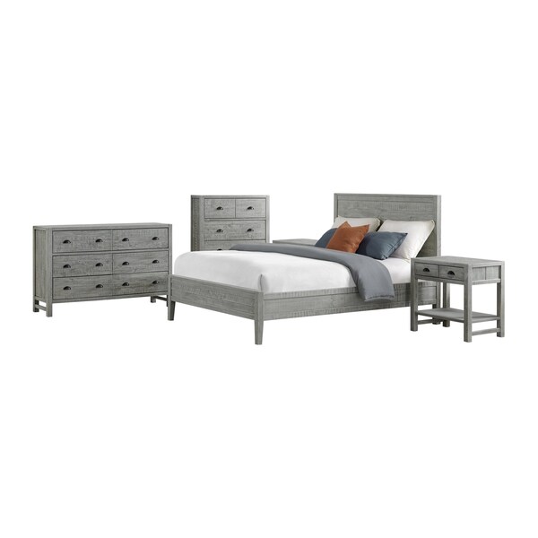Alaterre Furniture Arden 5-Pc Wood Bdrm Set w/Queen Bd, Two 2- Nightstands w/open shelf, 5-Drwr Chst, 6-Drwr Drssr, Gry - ANAN0223430232