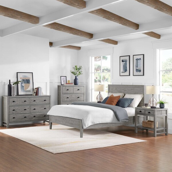 Alaterre Furniture Arden 5-Pc Wood Bdrm Set w/Queen Bd, Two 2- Nightstands w/open shelf, 5-Drwr Chst, 6-Drwr Drssr, Gry - ANAN0223430232