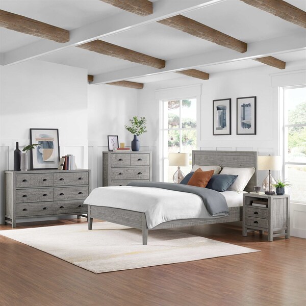 Alaterre Furniture Arden 5-Piece Wood Bedroom Set w/Queen Bed, Two 2-Drwr Nightstand, 5-Drwr Chest, 6-Drwr Dresser, Gray - ANAN011343032