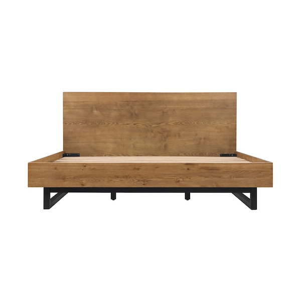 Armen Living Aldo King Size Brown Oak Wood Platform Bed Frame with Black Metal Legs - LCAOBDBRKG