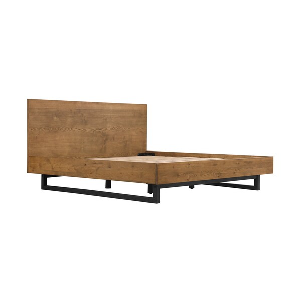 Armen Living Aldo King Size Brown Oak Wood Platform Bed Frame with Black Metal Legs - LCAOBDBRKG