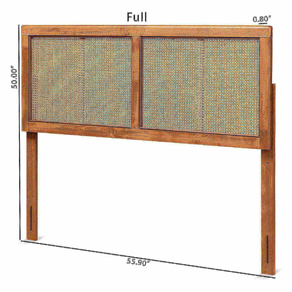 Baxton Studio Gilbert Mid-Century Modern Ash Walnut Finished Wood and Synthetic Rattan Queen Size Headboard - 181-11094-ZORO
