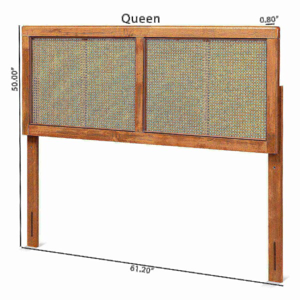Baxton Studio Gilbert Mid-Century Modern Ash Walnut Finished Wood and Synthetic Rattan Queen Size Headboard - 181-11094-ZORO