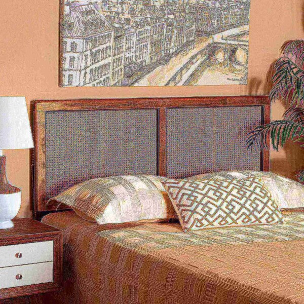 Baxton Studio Gilbert Mid-Century Modern Ash Walnut Finished Wood and Synthetic Rattan Queen Size Headboard - 181-11094-ZORO