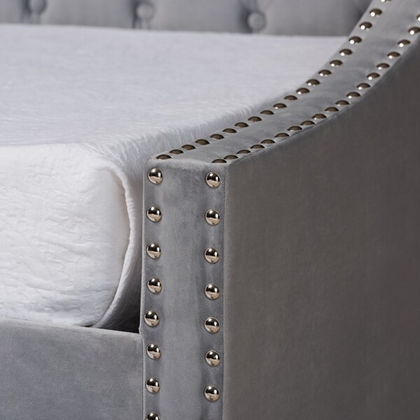 Baxton Studio Raphael Modern and Contemporary Grey Velvet Fabric Twin Size Daybed with Trundle - 187-11478-ZORO