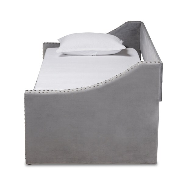 Baxton Studio Raphael Modern and Contemporary Grey Velvet Fabric Twin Size Daybed with Trundle - 187-11478-ZORO