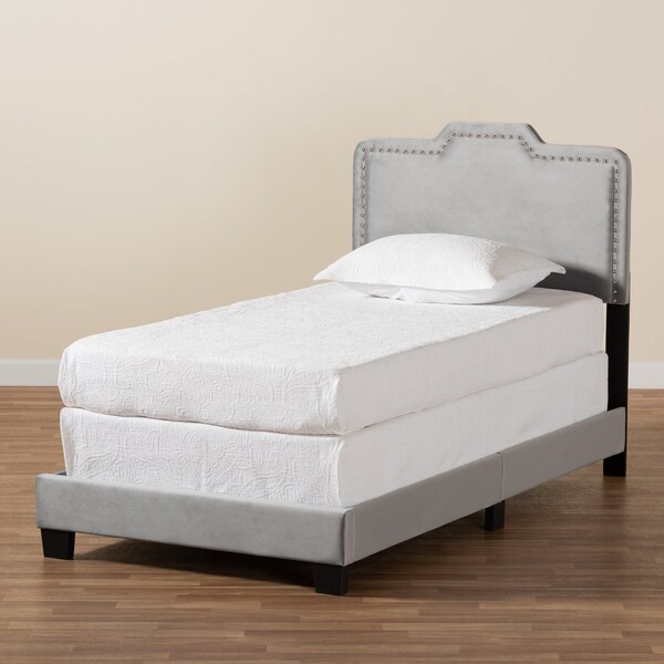 Baxton Studio Benjen Modern and Contemporary Glam Grey Velvet Fabric Twin Size Panel Bed - 183-11268-ZORO