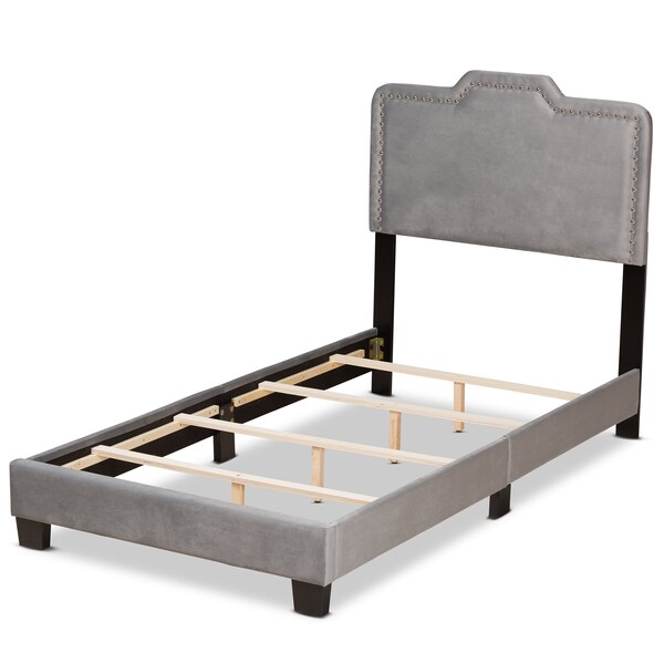 Baxton Studio Benjen Modern and Contemporary Glam Grey Velvet Fabric Twin Size Panel Bed - 183-11268-ZORO