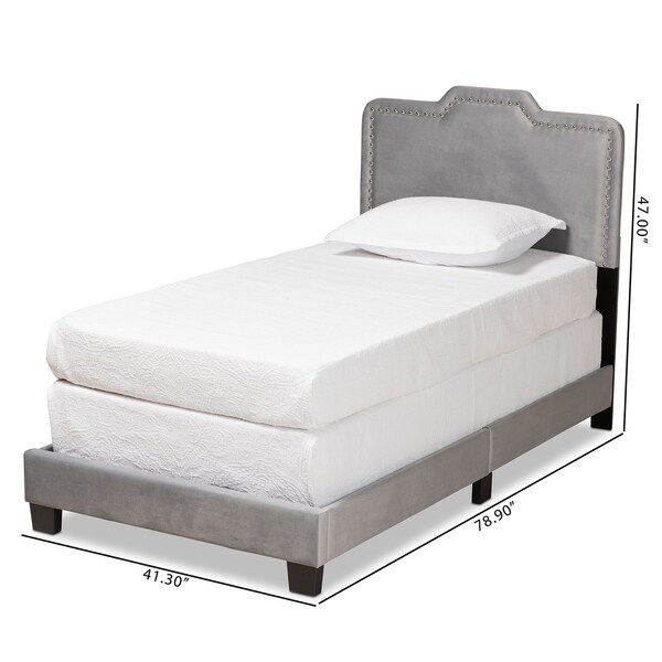 Baxton Studio Benjen Modern and Contemporary Glam Grey Velvet Fabric Twin Size Panel Bed - 183-11268-ZORO