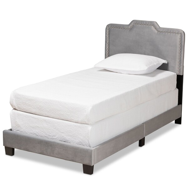 Baxton Studio Benjen Modern and Contemporary Glam Grey Velvet Fabric Twin Size Panel Bed - 183-11268-ZORO