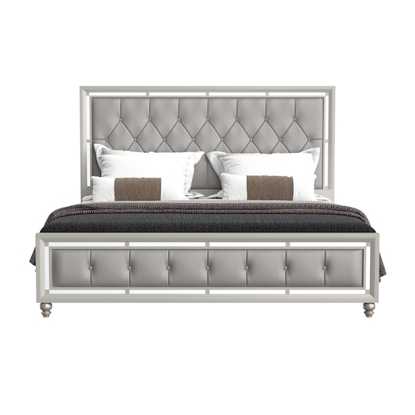 Global Furniture Usa Transitional Glam Mirrored Riley Silver King Bed - 3040
