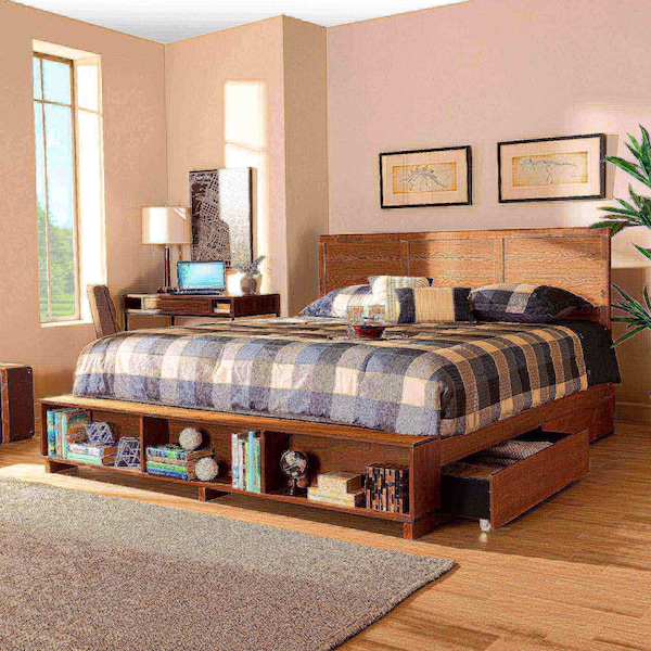 Baxton Studio Alba Modern Transitional Ash Walnut Brown Finished Wood King Size 4-Drawer Storage Bed - 175-9427-10670-ZORO