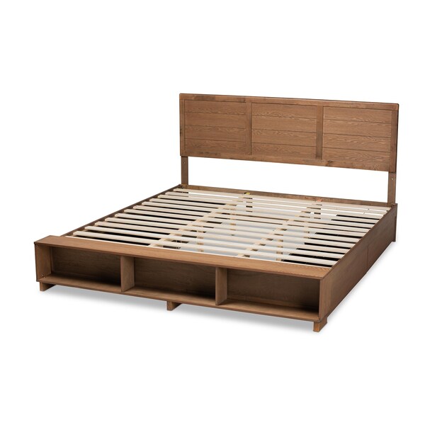 Baxton Studio Alba Modern Transitional Ash Walnut Brown Finished Wood King Size 4-Drawer Storage Bed - 175-9427-10670-ZORO