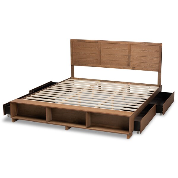 Baxton Studio Alba Modern Transitional Ash Walnut Brown Finished Wood King Size 4-Drawer Storage Bed - 175-9427-10670-ZORO
