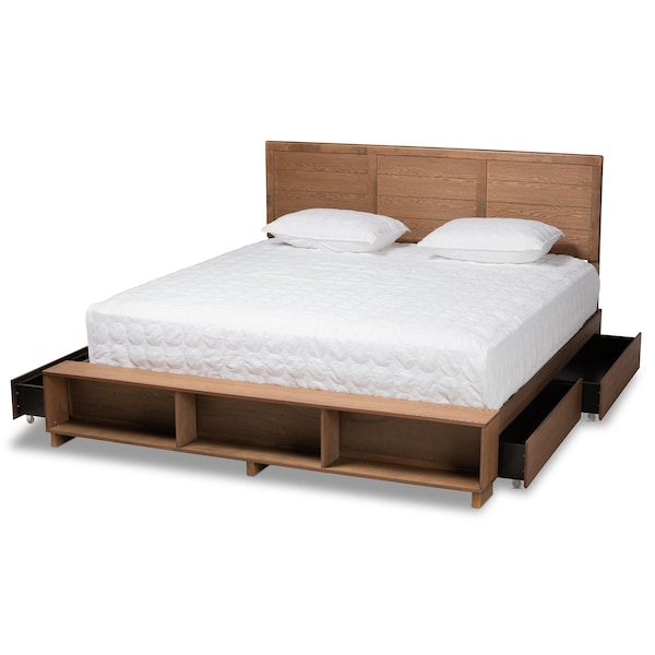 Baxton Studio Alba Modern Transitional Ash Walnut Brown Finished Wood King Size 4-Drawer Storage Bed - 175-9427-10670-ZORO