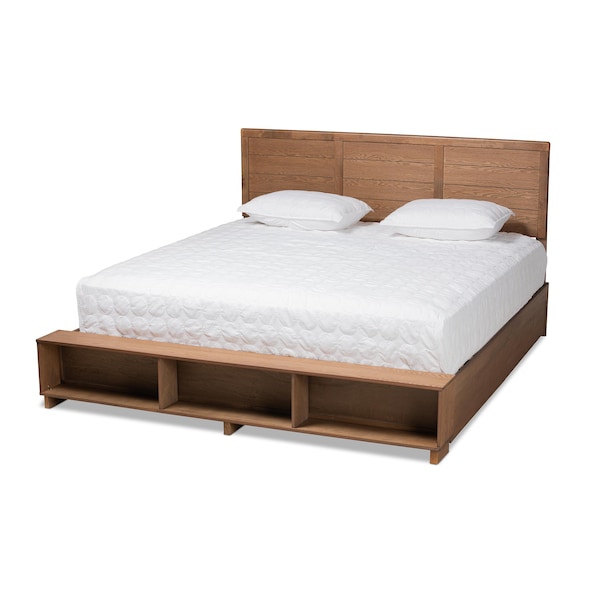 Baxton Studio Alba Modern Transitional Ash Walnut Brown Finished Wood King Size 4-Drawer Storage Bed - 175-9427-10670-ZORO