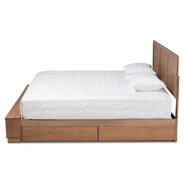 Baxton Studio Alba Modern Transitional Ash Walnut Brown Finished Wood King Size 4-Drawer Storage Bed - 175-9427-10670-ZORO