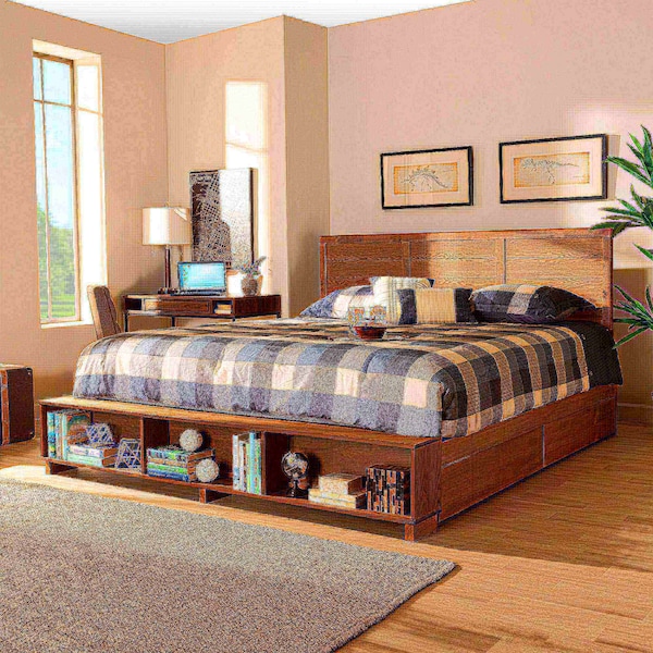 Baxton Studio Alba Modern Transitional Ash Walnut Brown Finished Wood King Size 4-Drawer Storage Bed - 175-9427-10670-ZORO