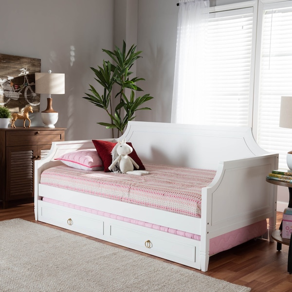 Baxton Studio Mariana White Finished Wood Twin Size Daybed with Trundle - 158-9640-9654