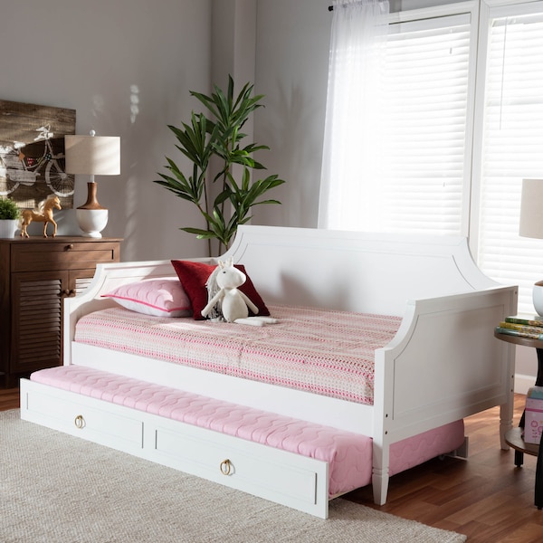 Baxton Studio Mariana White Finished Wood Twin Size Daybed with Trundle - 158-9640-9654