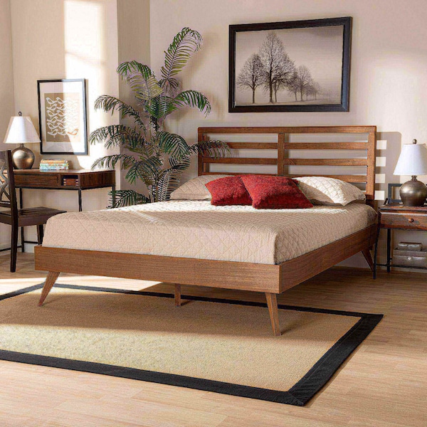 Baxton Studio Shiro Mid-Century Modern Ash Walnut Finished Wood Full Size Platform Bed - 182-11105-9407-ZORO