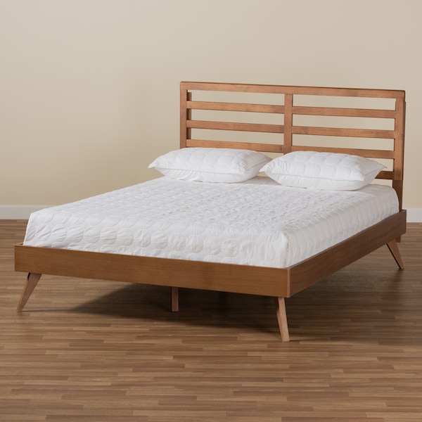Baxton Studio Shiro Mid-Century Modern Ash Walnut Finished Wood Full Size Platform Bed - 182-11105-9407-ZORO