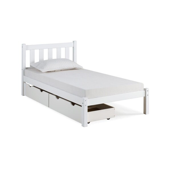 Kd Cama De Bebe Poppy Twin Size Wood Platform Bed with Storage Drawers White - KD3236239