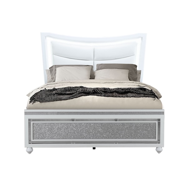 Global Furniture Usa Contemporary Glam Glitter, Mirrored Collete White Queen Bed - 4610