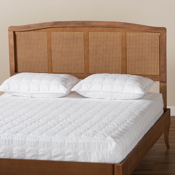 Baxton Studio Marieke Ash Walnut Finished and Synthetic Rattan Queen Size Headboard - 159-9809