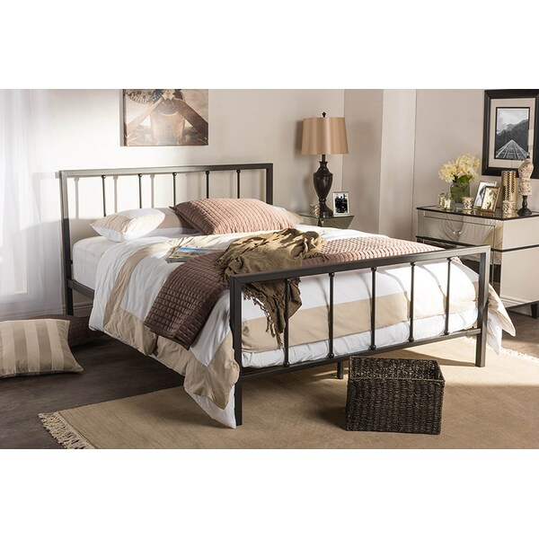 Baxton Studio Amy Vintage Industrial Black Finished Metal Queen Size Platform Bed - 119-10576