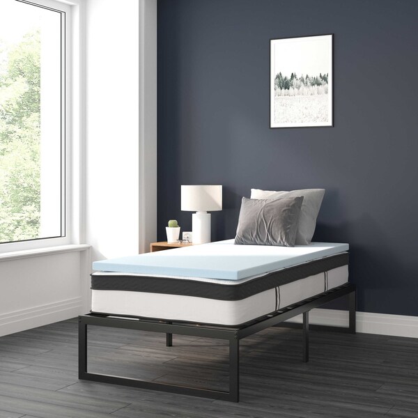 Flash Furniture 10" Twin Mattress, 14" Bed frame & 3" Topper Set - XU-BD10-10PSM3M35-T-GG