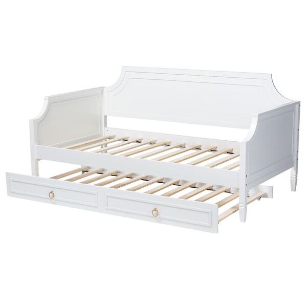 Baxton Studio Mariana Classic and Traditional White Finished Wood Full Size Daybed with Twin Size trundle - 222-12539-9654-ZORO