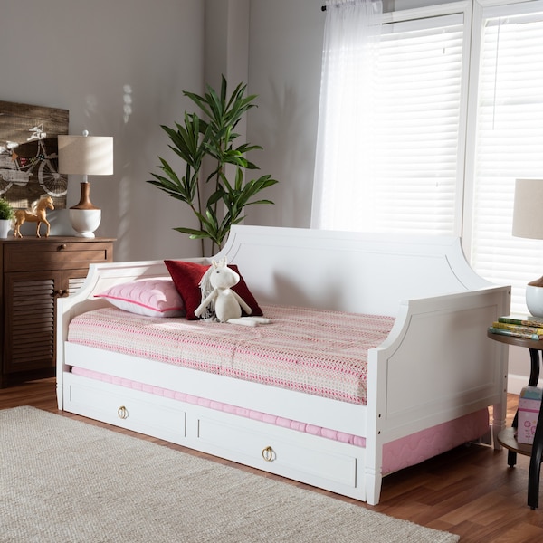 Baxton Studio Mariana Classic and Traditional White Finished Wood Full Size Daybed with Twin Size trundle - 222-12539-9654-ZORO