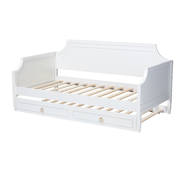 Baxton Studio Mariana Classic and Traditional White Finished Wood Full Size Daybed with Twin Size trundle - 222-12539-9654-ZORO