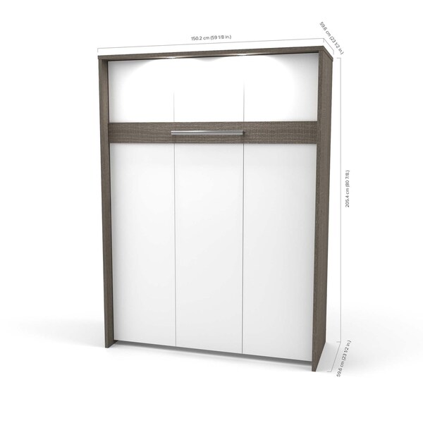 Bestar Cielo Full Murphy Bed with Floating Shelves (79W), Bark Grey & White - 80897-47