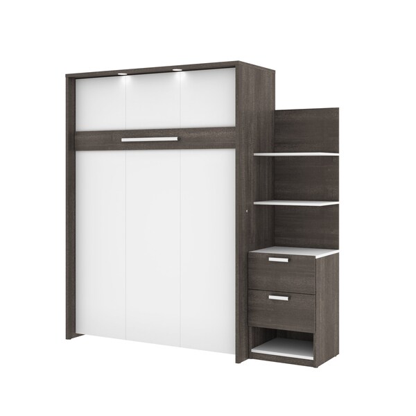 Bestar Cielo Full Murphy Bed with Floating Shelves (79W), Bark Grey & White - 80897-47