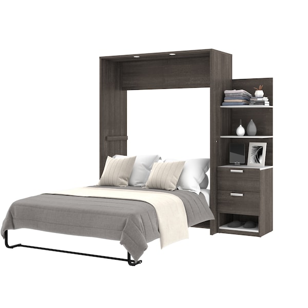 Bestar Cielo Full Murphy Bed with Floating Shelves (79W), Bark Grey & White - 80897-47