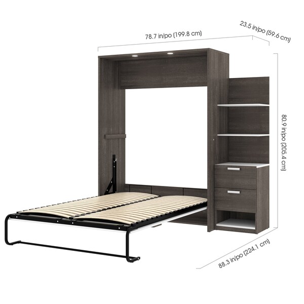 Bestar Cielo Full Murphy Bed with Floating Shelves (79W), Bark Grey & White - 80897-47